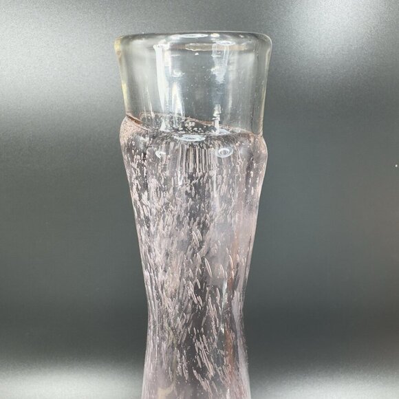 Tall Art Glass Vase Bottle Shaped Light Pink Clear Top With Air Bubbles All Over - Picture 13 of 14